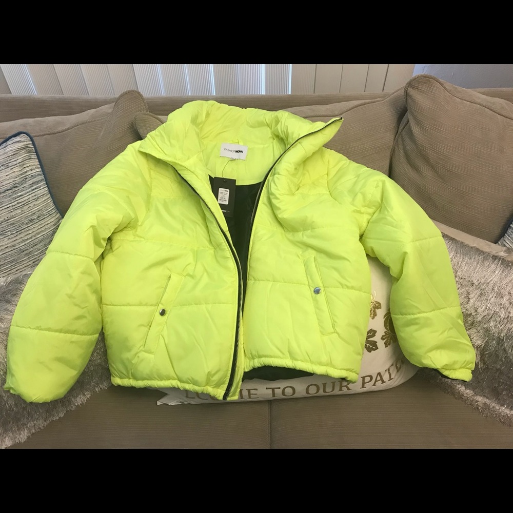 Neon yellow fashion nova puffer coat